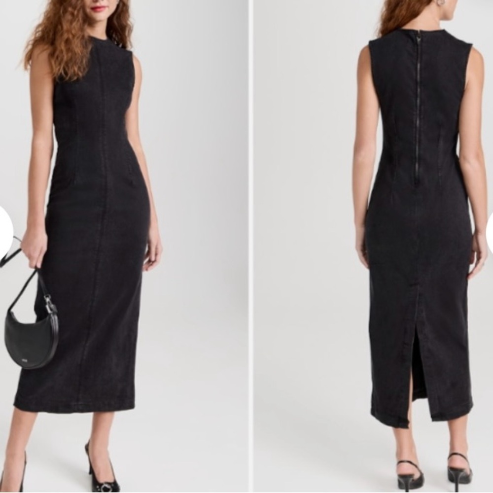 Reformation Kendi Denim Midi Dress Washed Black Sz 12 - Picture 3 of 10